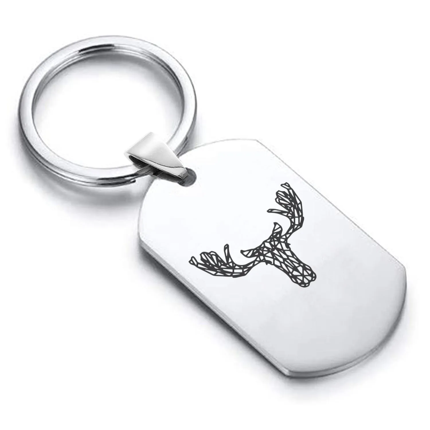 Stainless Steel Geometric Polygon Moose Dog Tag Keychain