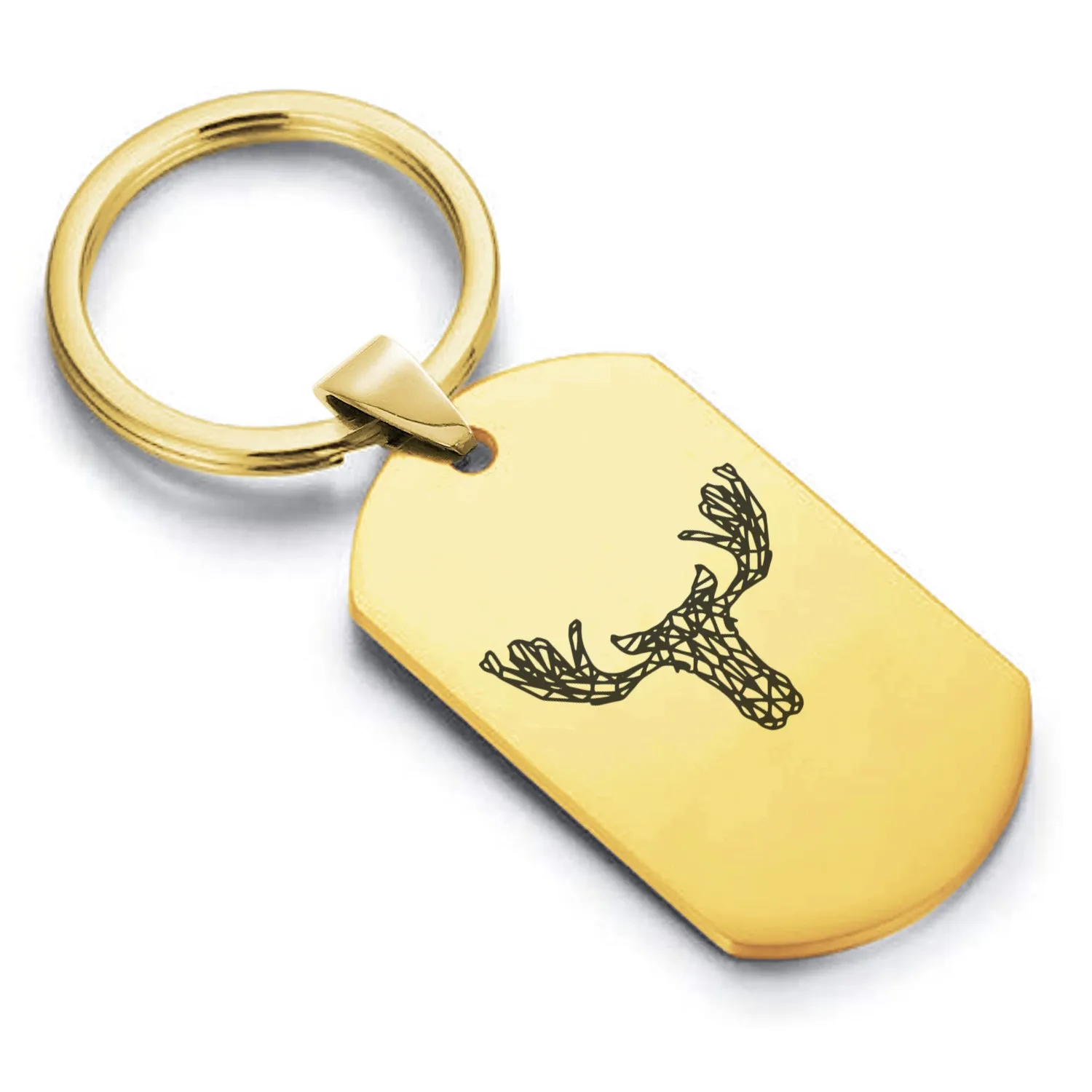 Stainless Steel Geometric Polygon Moose Dog Tag Keychain