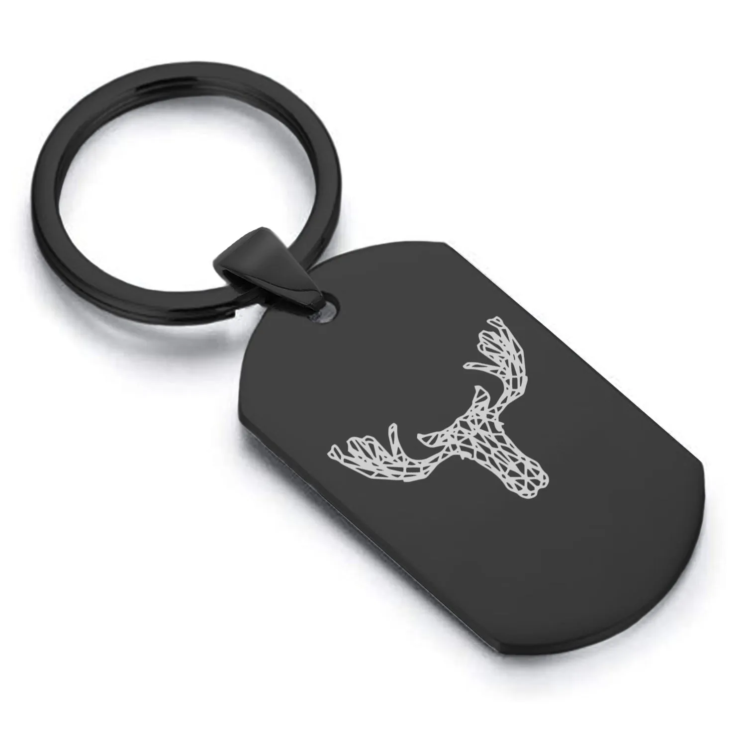 Stainless Steel Geometric Polygon Moose Dog Tag Keychain