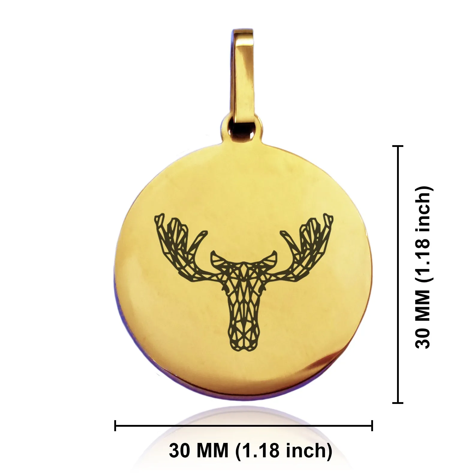 Stainless Steel Geometric Polygon Moose Round Medallion Keychain