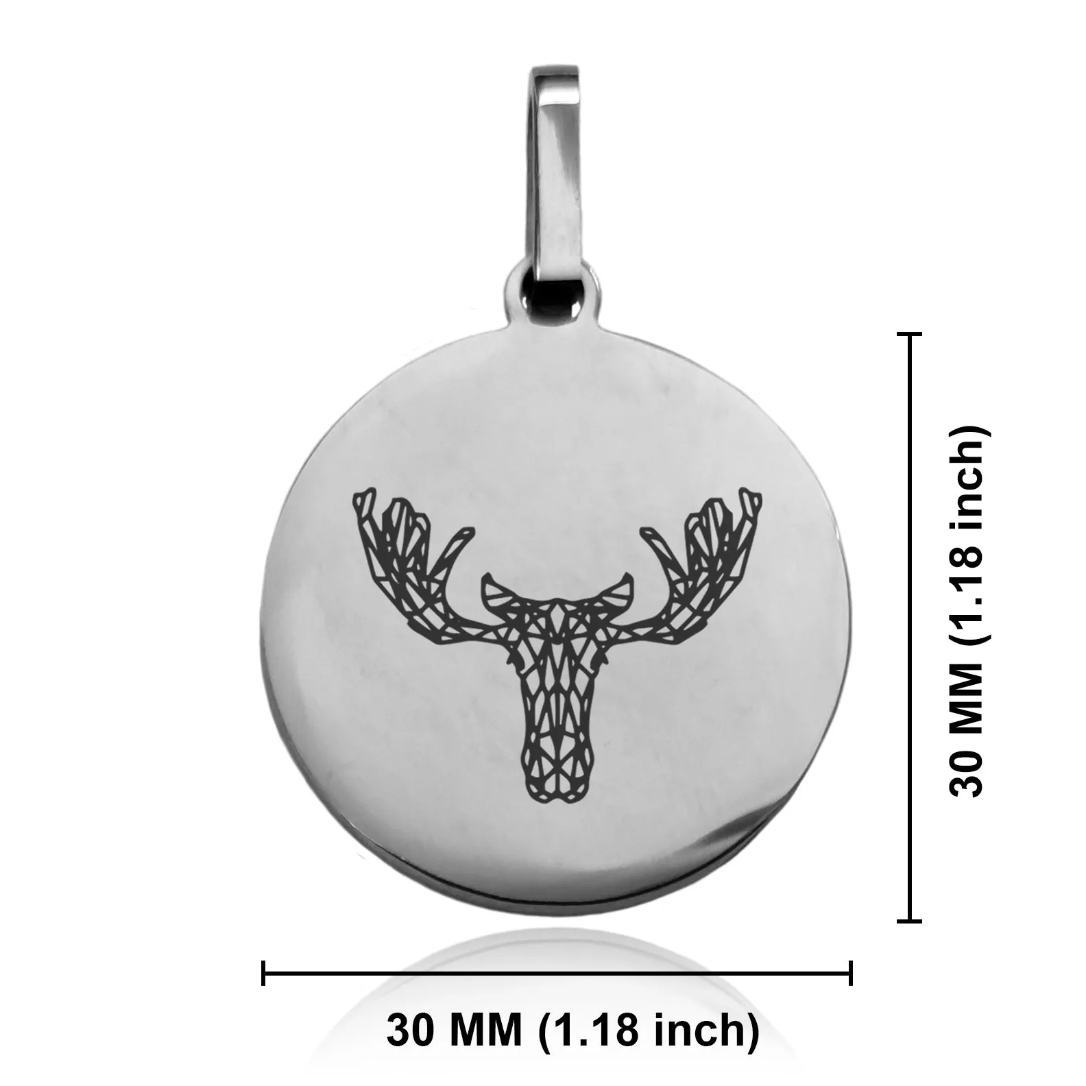 Stainless Steel Geometric Polygon Moose Round Medallion Keychain