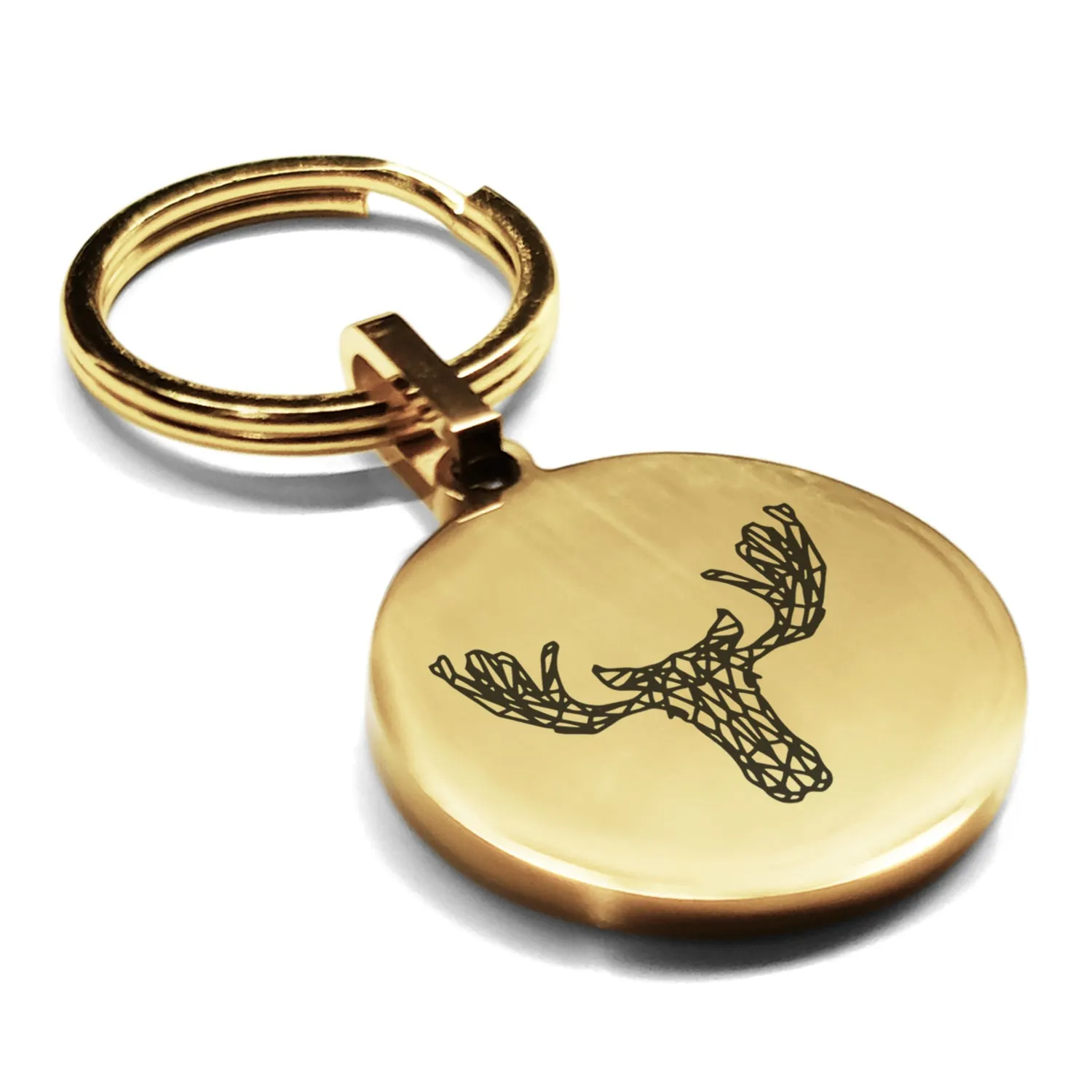 Stainless Steel Geometric Polygon Moose Round Medallion Keychain