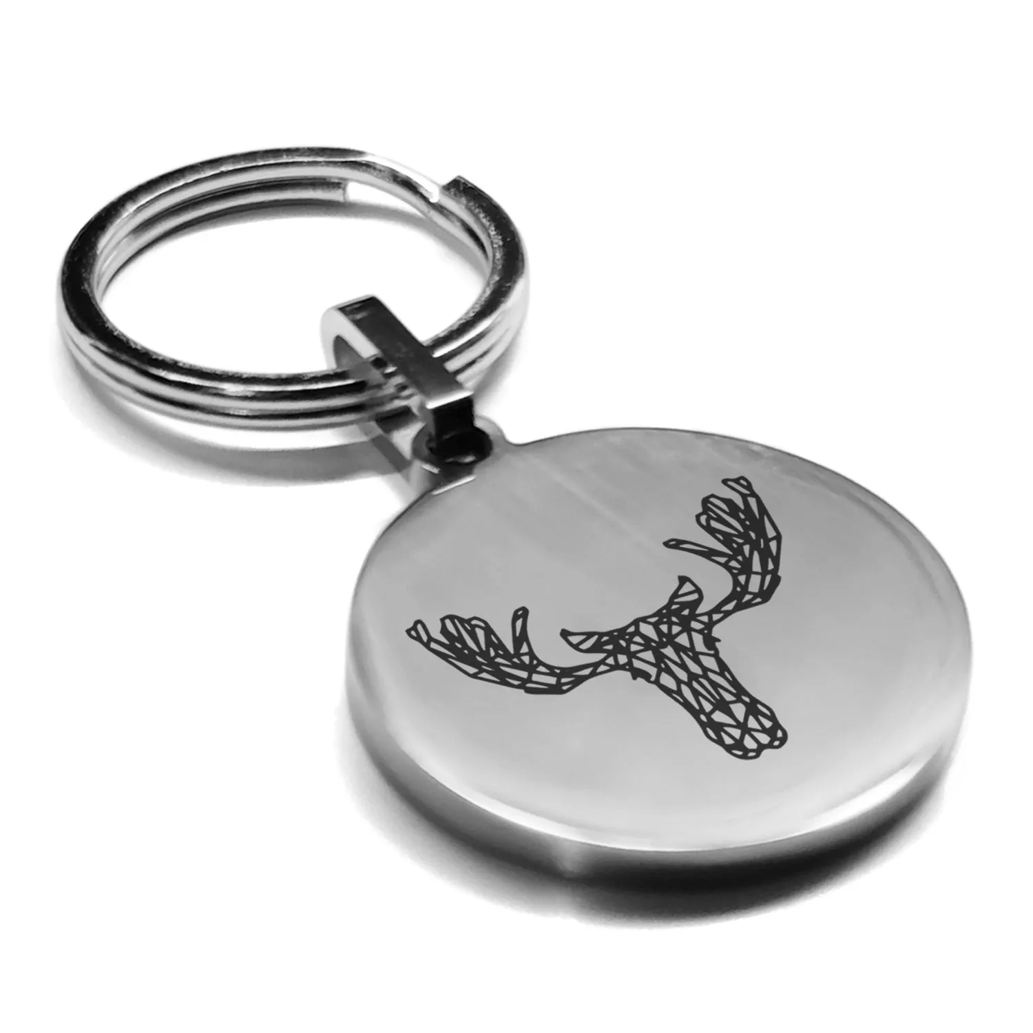 Stainless Steel Geometric Polygon Moose Round Medallion Keychain