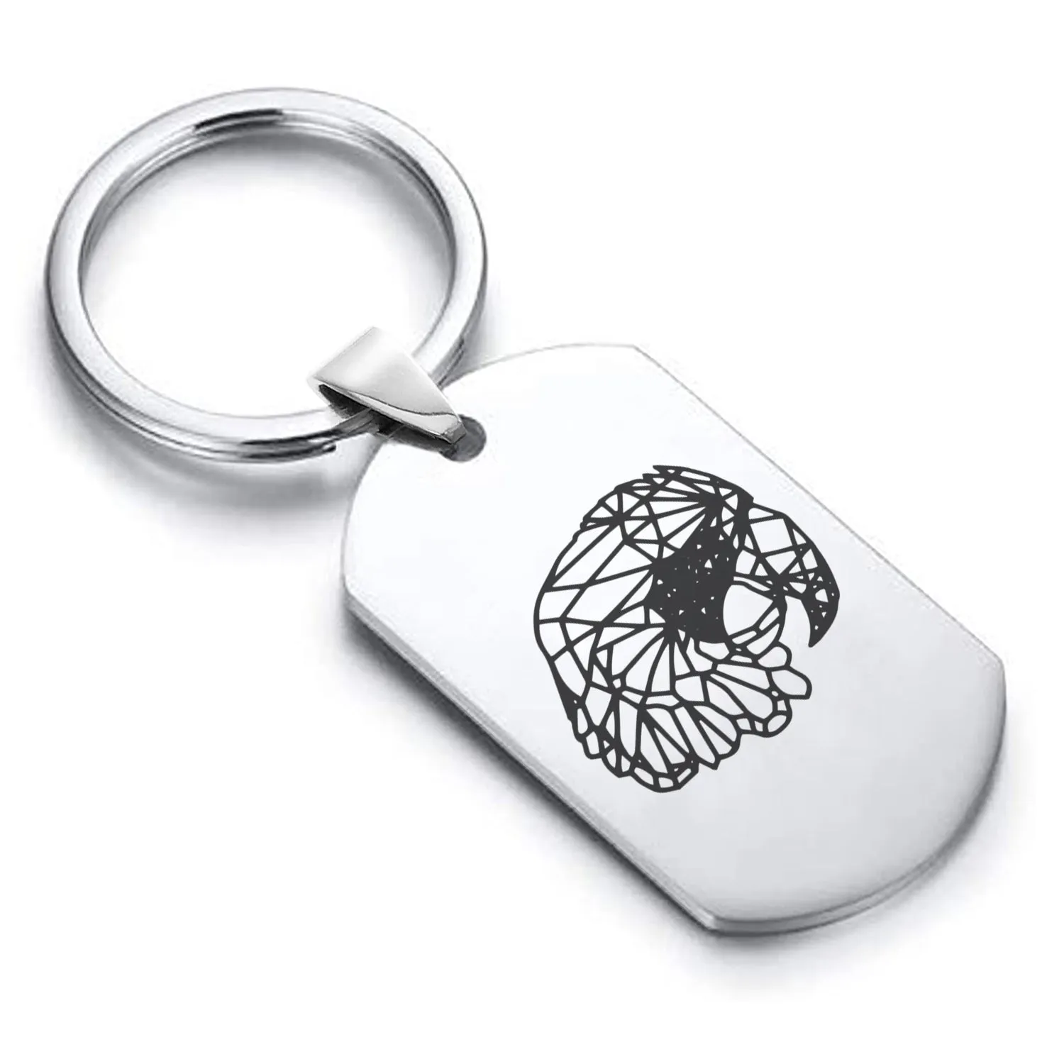 Stainless Steel Geometric Polygon Parrot Dog Tag Keychain