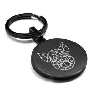 Stainless Steel Geometric Polygon Pig Round Medallion Keychain