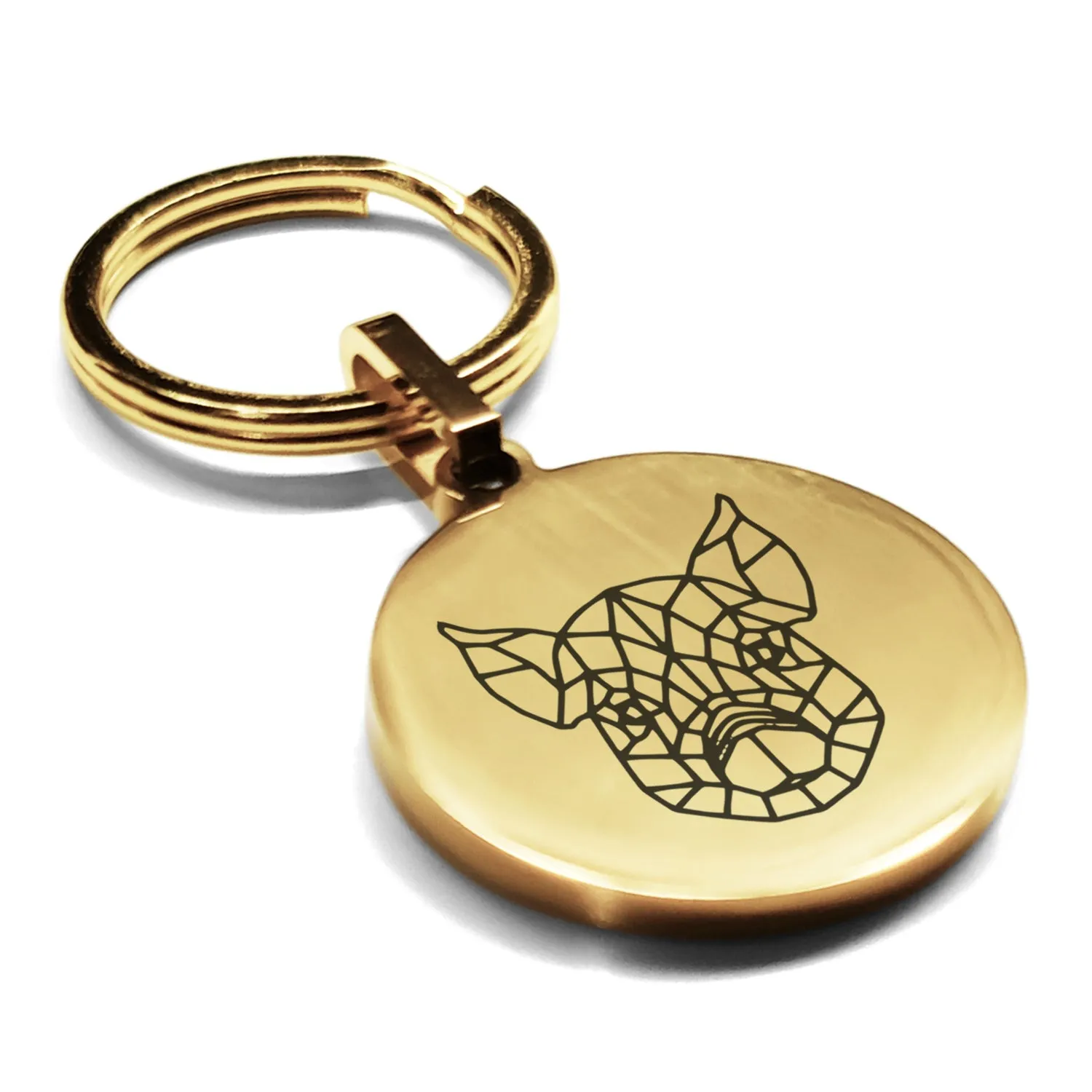 Stainless Steel Geometric Polygon Pig Round Medallion Keychain