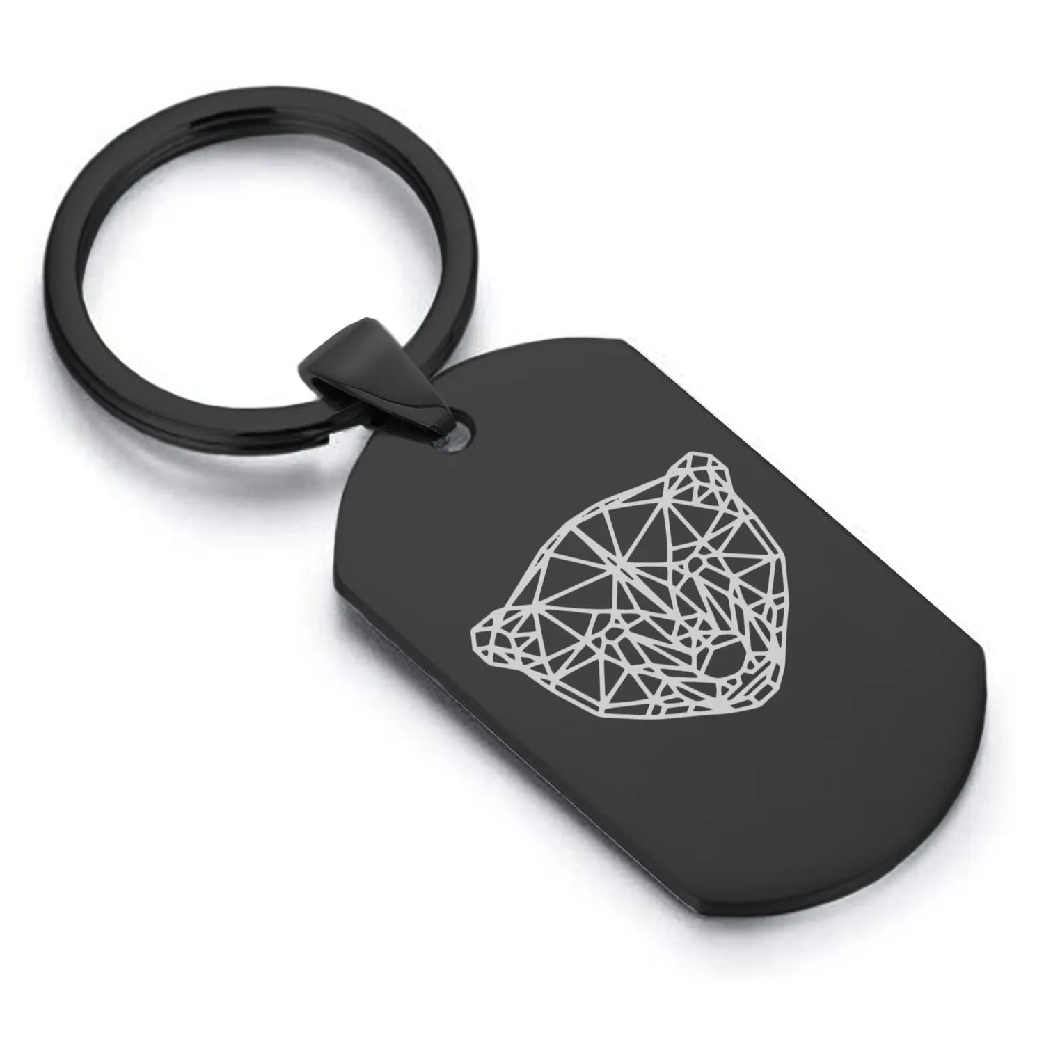 Stainless Steel Geometric Polygon Polar Bear Dog Tag Keychain