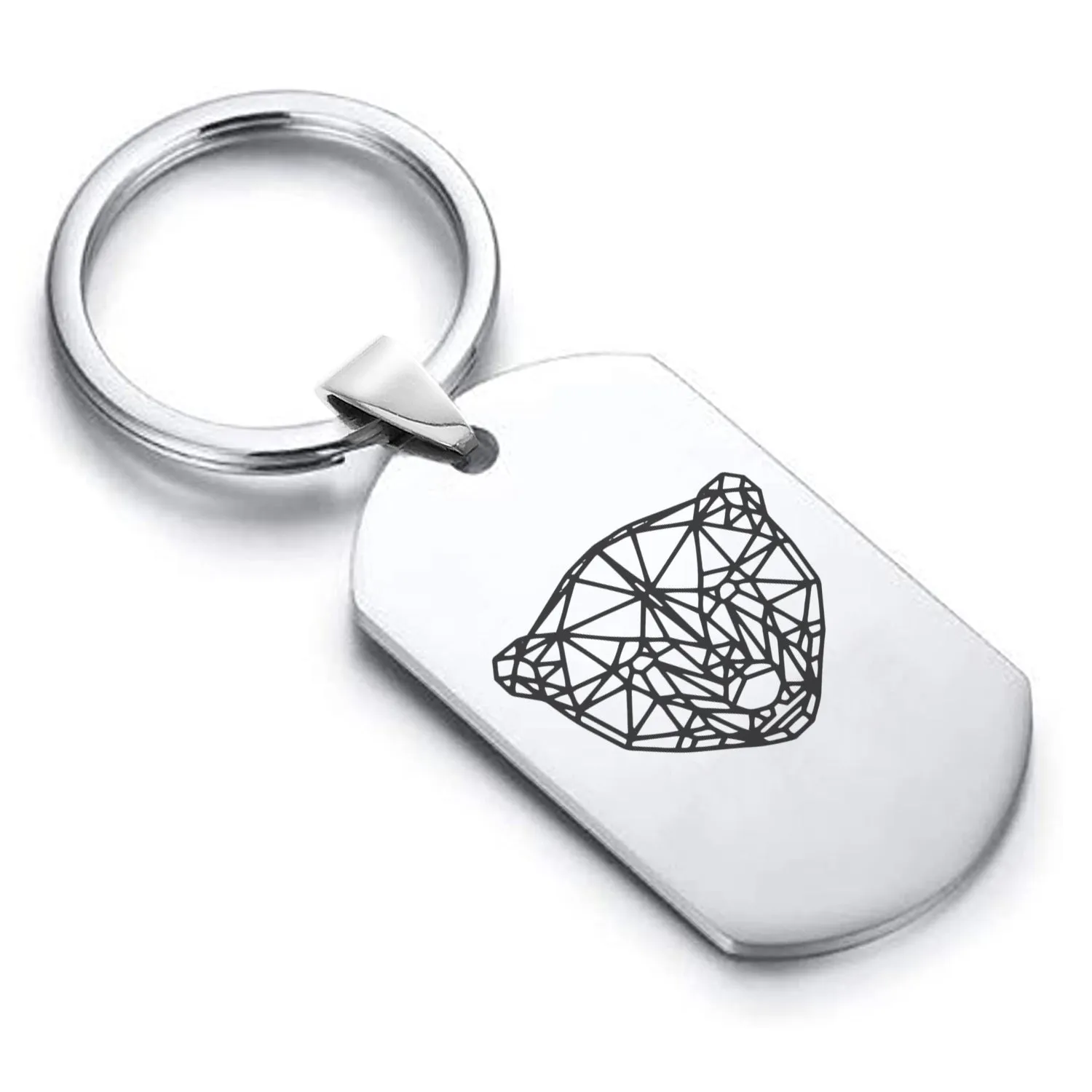 Stainless Steel Geometric Polygon Polar Bear Dog Tag Keychain