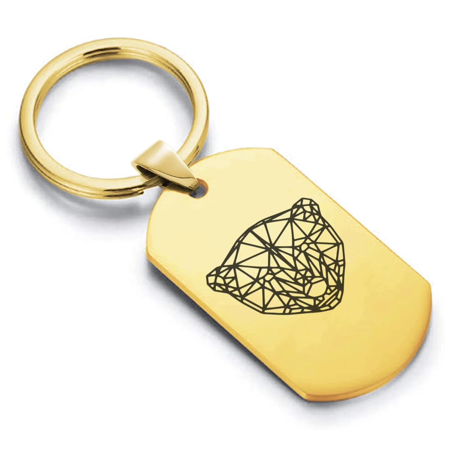 Stainless Steel Geometric Polygon Polar Bear Dog Tag Keychain