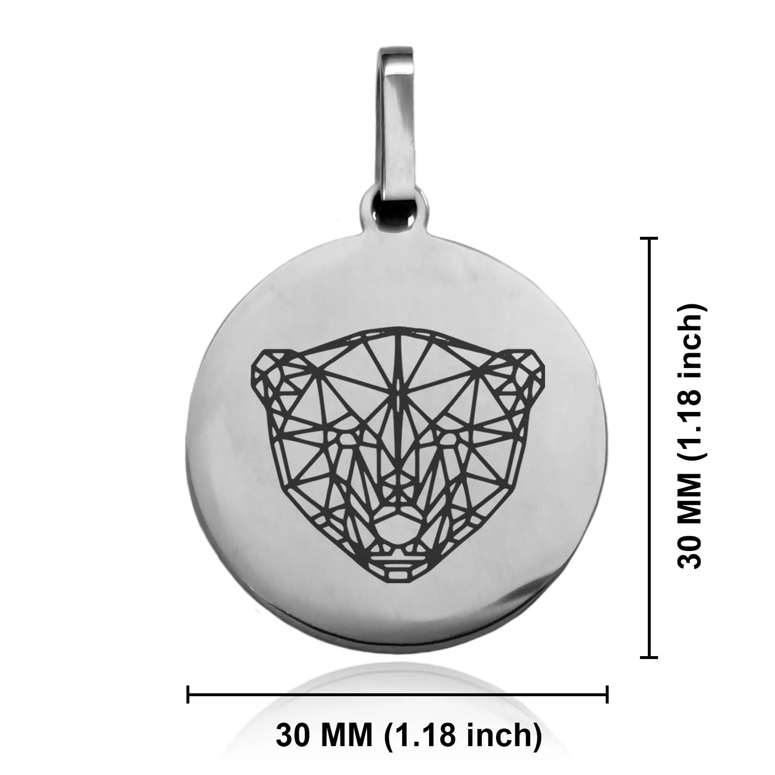 Stainless Steel Geometric Polygon Polar Bear Round Medallion Pendant