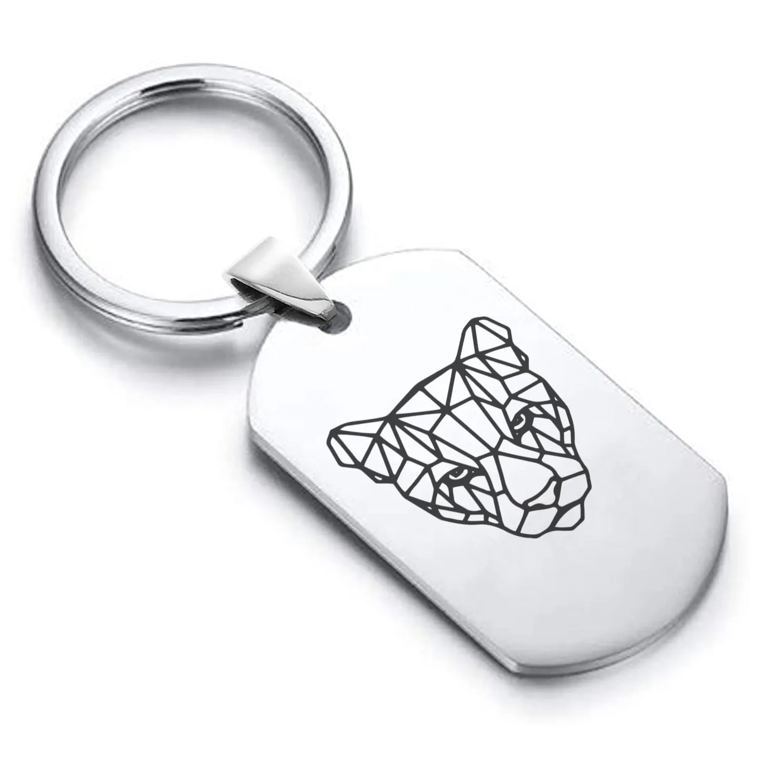Stainless Steel Geometric Polygon Puma Dog Tag Keychain