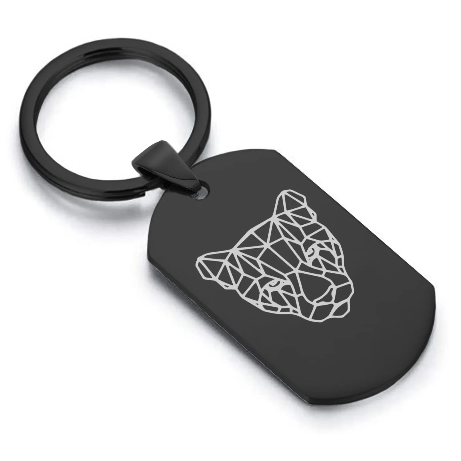 Stainless Steel Geometric Polygon Puma Dog Tag Keychain