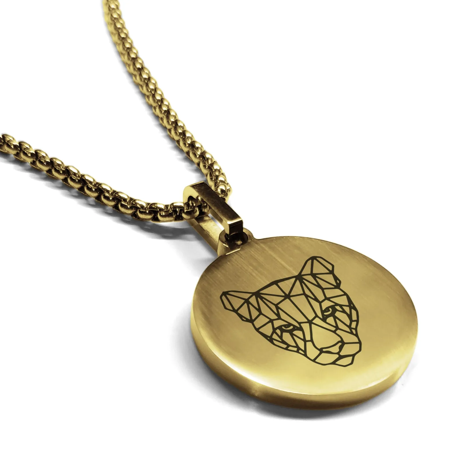 Stainless Steel Geometric Polygon Puma Round Medallion Pendant