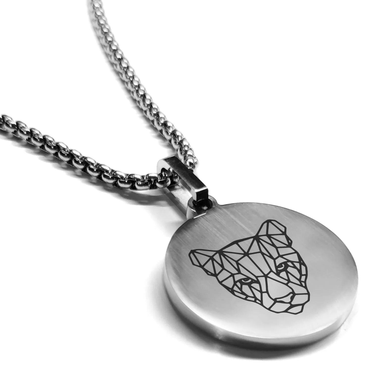 Stainless Steel Geometric Polygon Puma Round Medallion Pendant