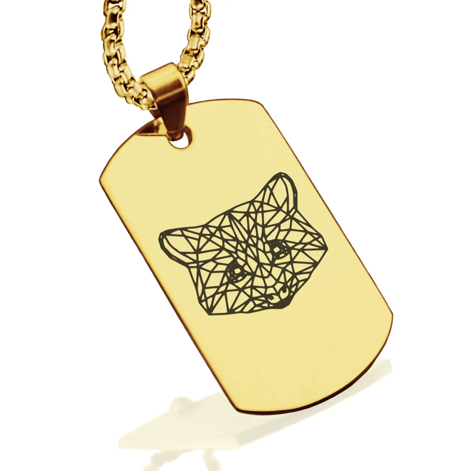 Stainless Steel Geometric Polygon Raccoon Dog Tag Pendant