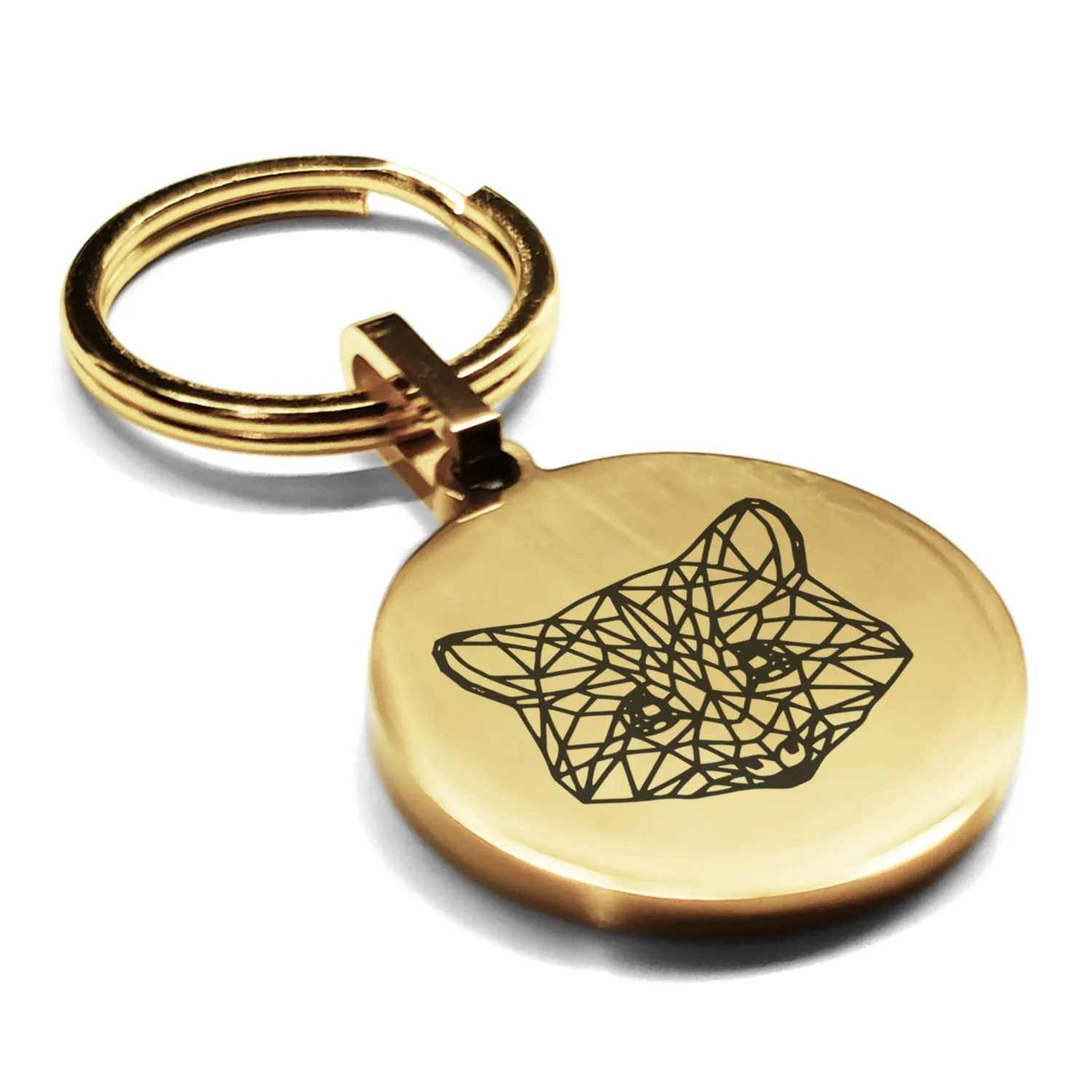 Stainless Steel Geometric Polygon Raccoon Round Medallion Keychain
