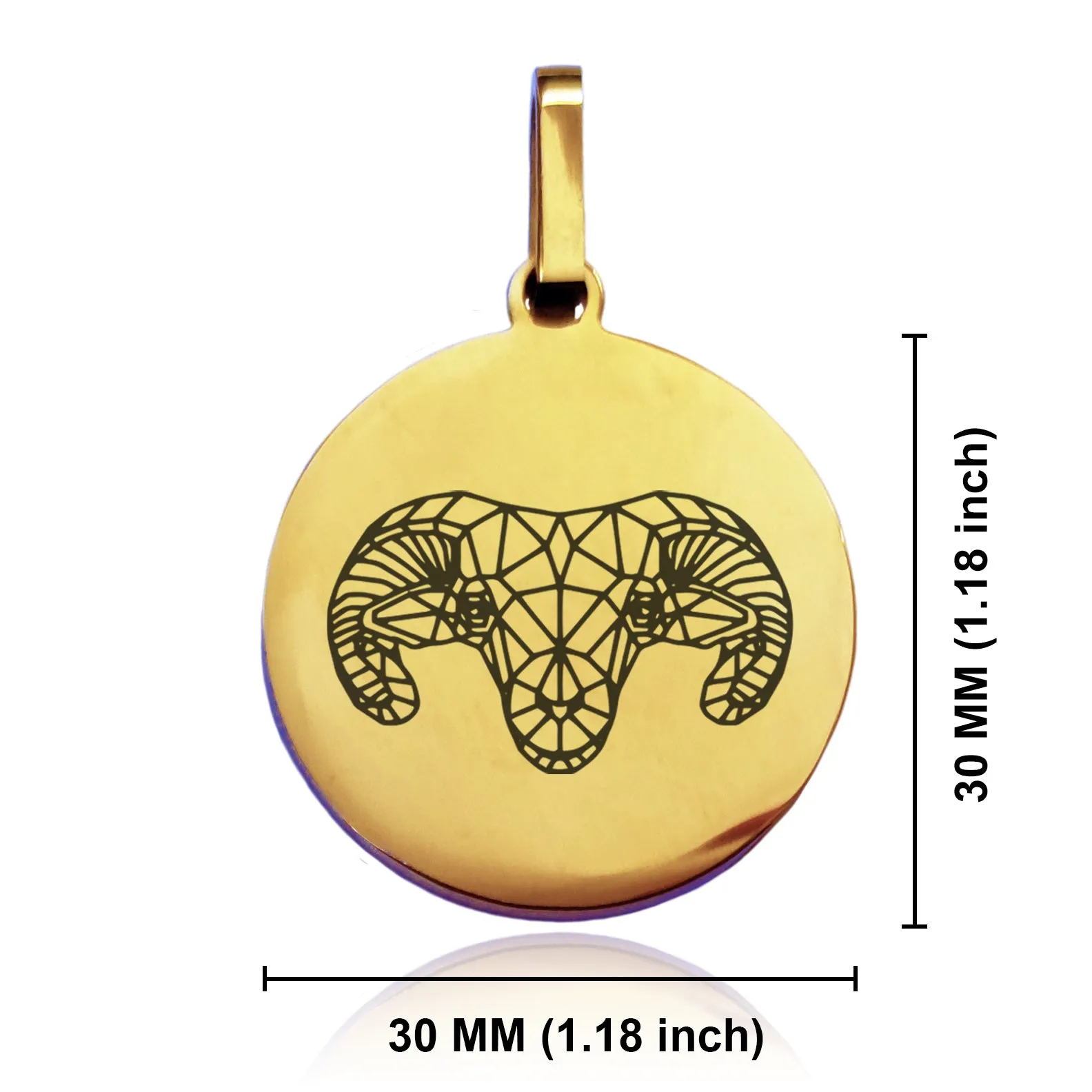Stainless Steel Geometric Polygon Ram Round Medallion Keychain