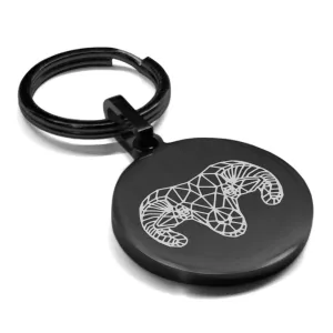 Stainless Steel Geometric Polygon Ram Round Medallion Keychain