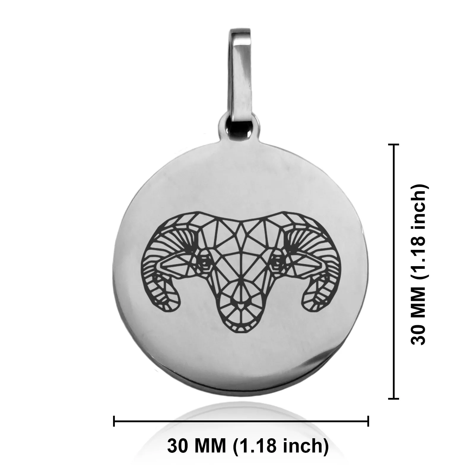 Stainless Steel Geometric Polygon Ram Round Medallion Keychain