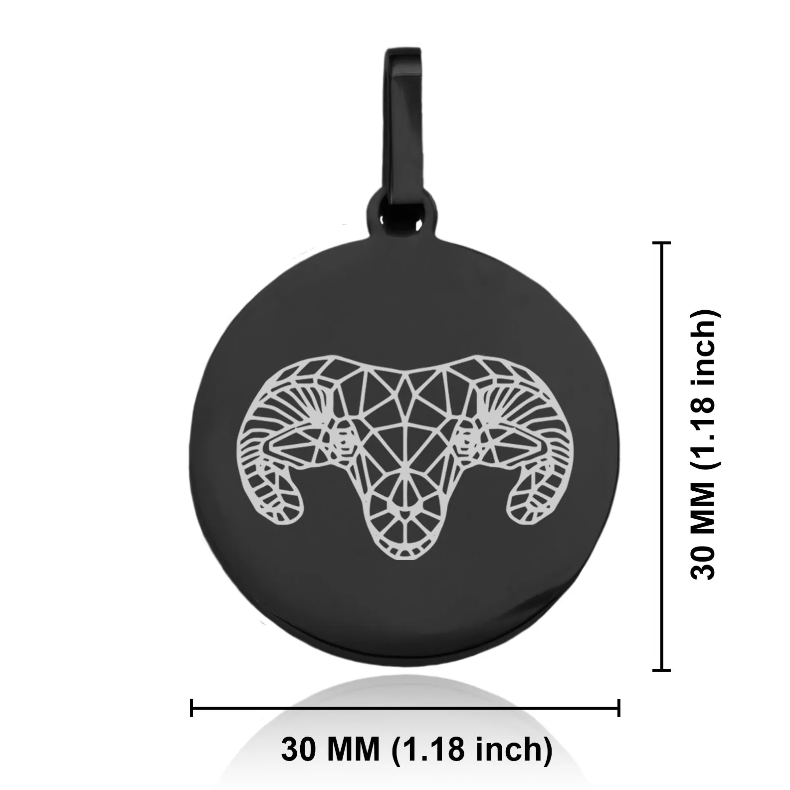 Stainless Steel Geometric Polygon Ram Round Medallion Keychain