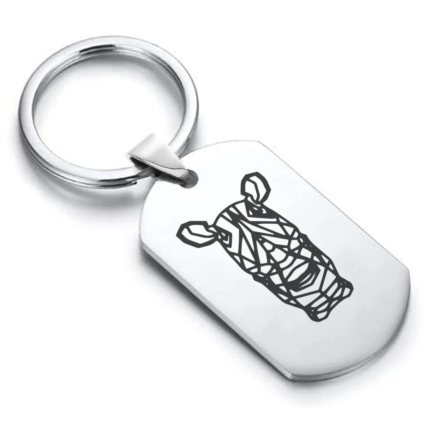 Stainless Steel Geometric Polygon Rhino Dog Tag Keychain