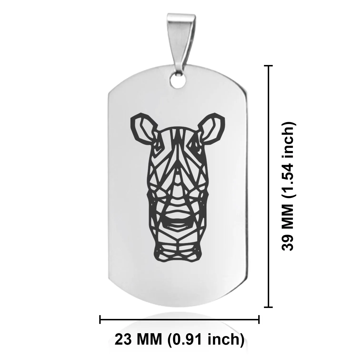 Stainless Steel Geometric Polygon Rhino Dog Tag Keychain