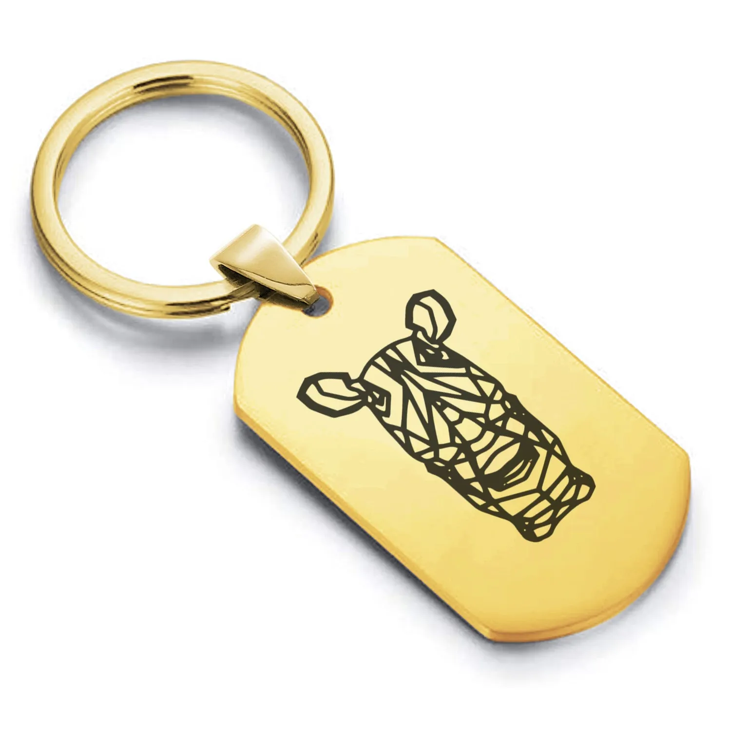 Stainless Steel Geometric Polygon Rhino Dog Tag Keychain