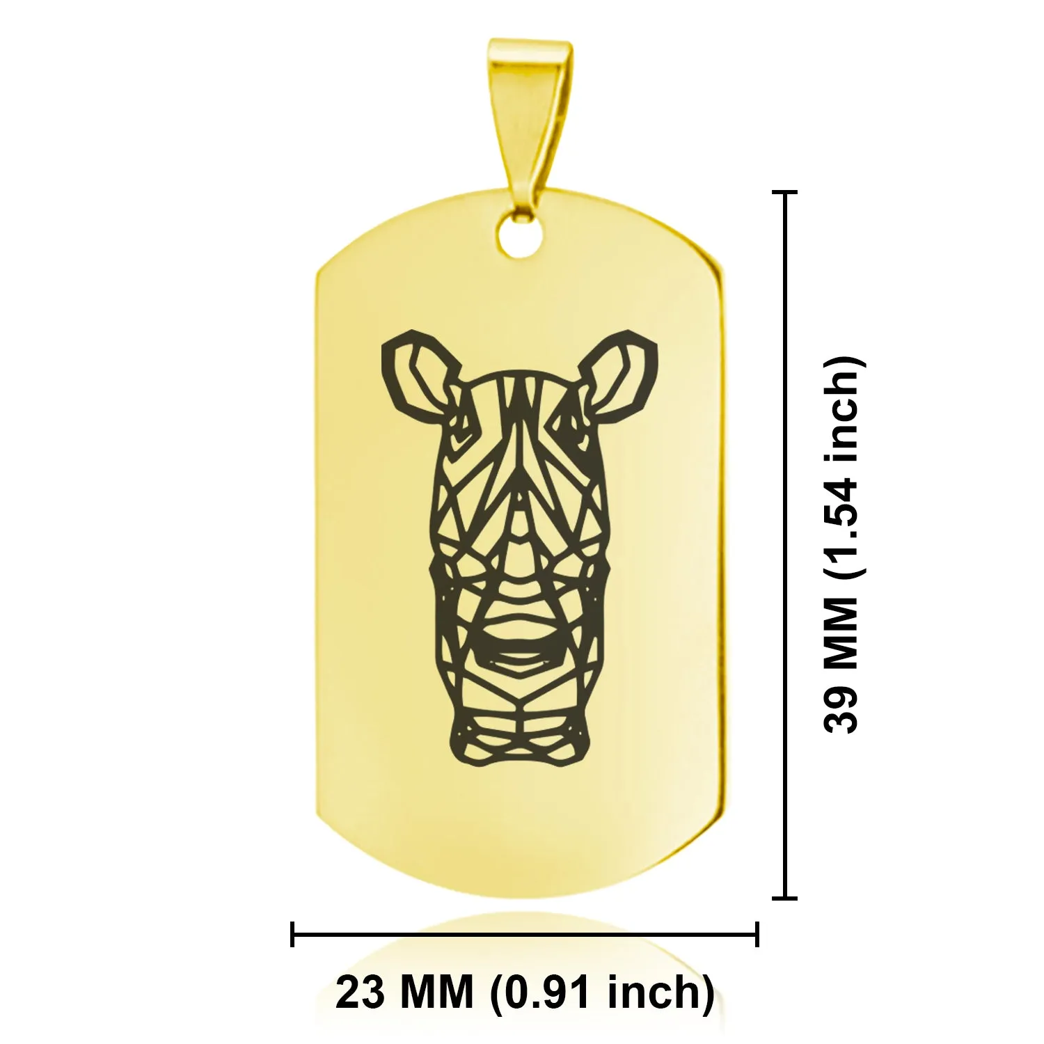 Stainless Steel Geometric Polygon Rhino Dog Tag Keychain