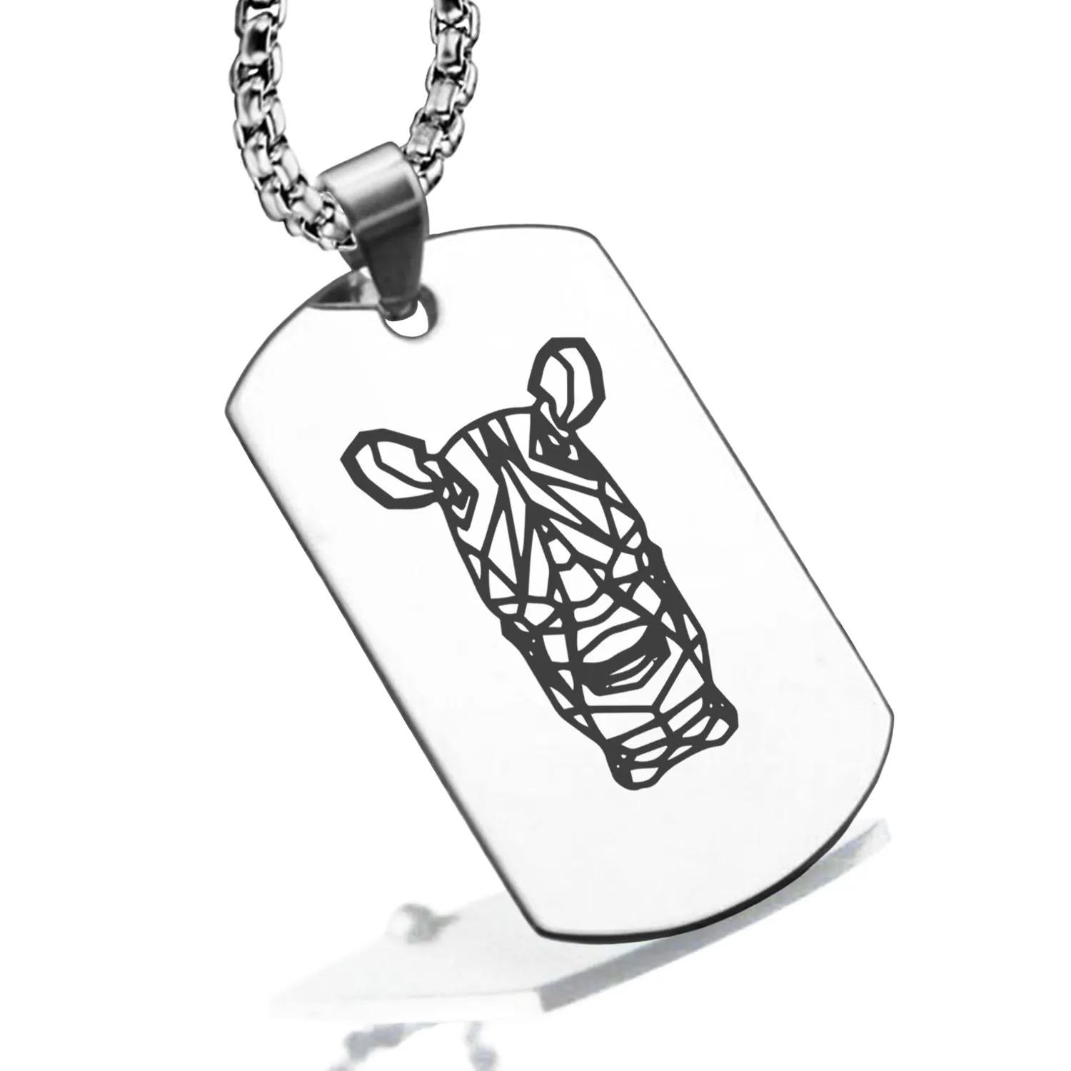 Stainless Steel Geometric Polygon Rhino Dog Tag Pendant