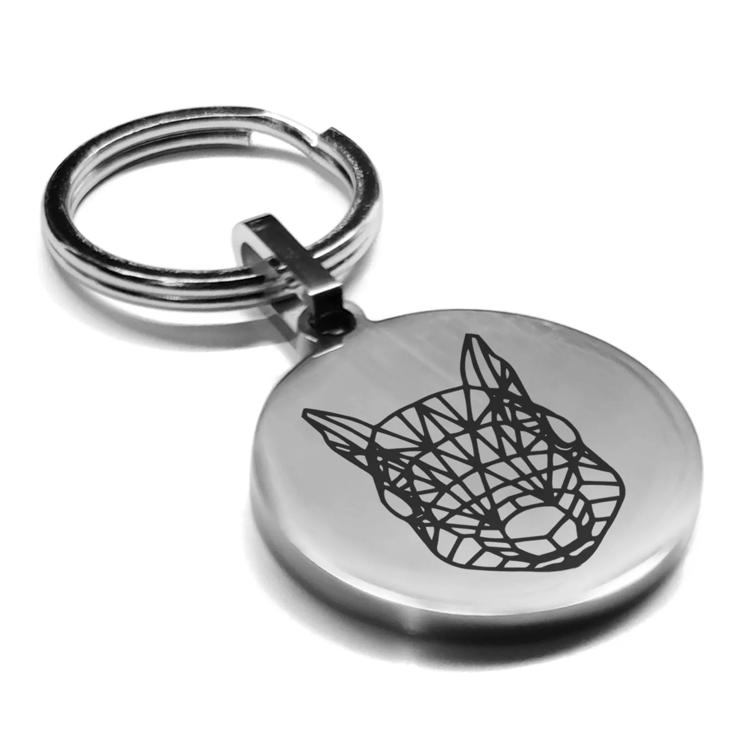 Stainless Steel Geometric Polygon Squirrel Round Medallion Keychain