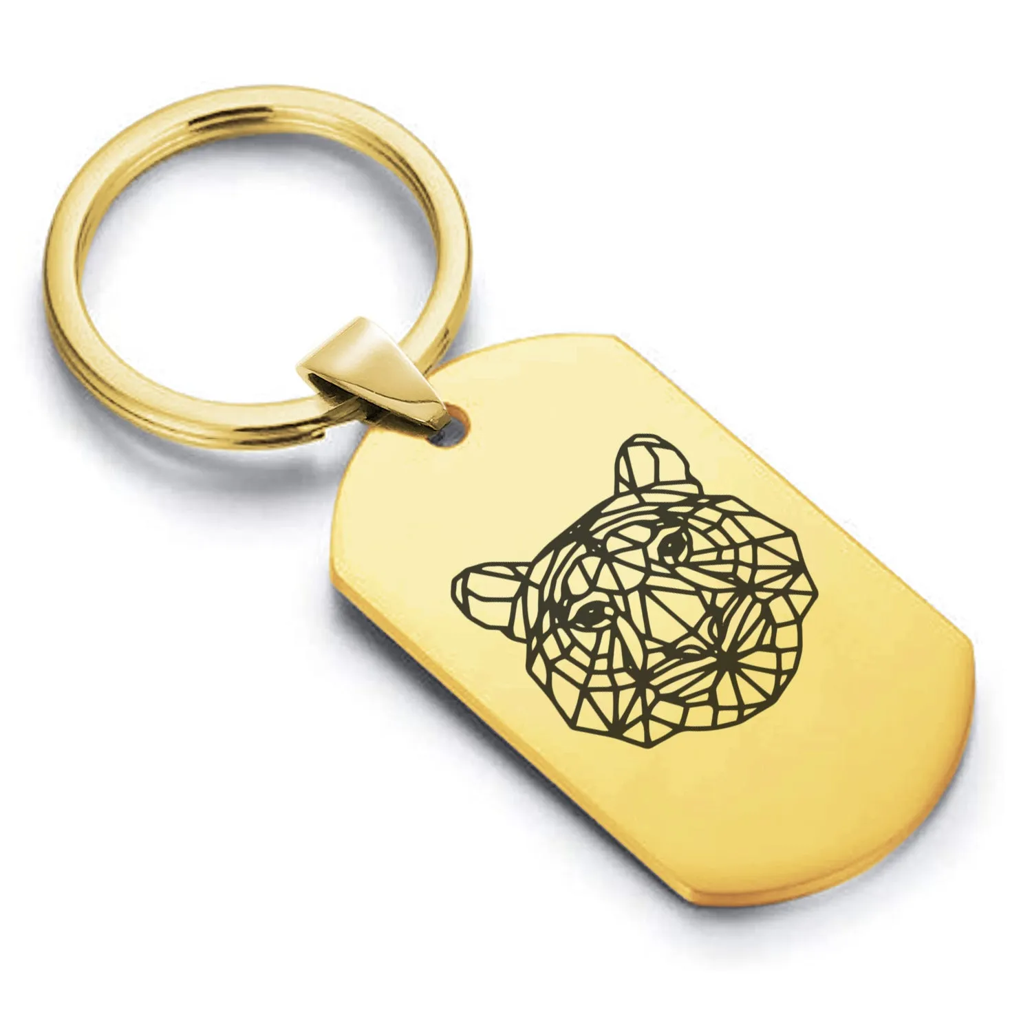 Stainless Steel Geometric Polygon Tiger Dog Tag Keychain