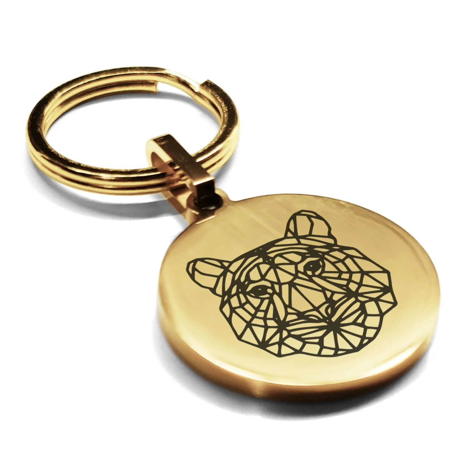 Stainless Steel Geometric Polygon Tiger Round Medallion Keychain