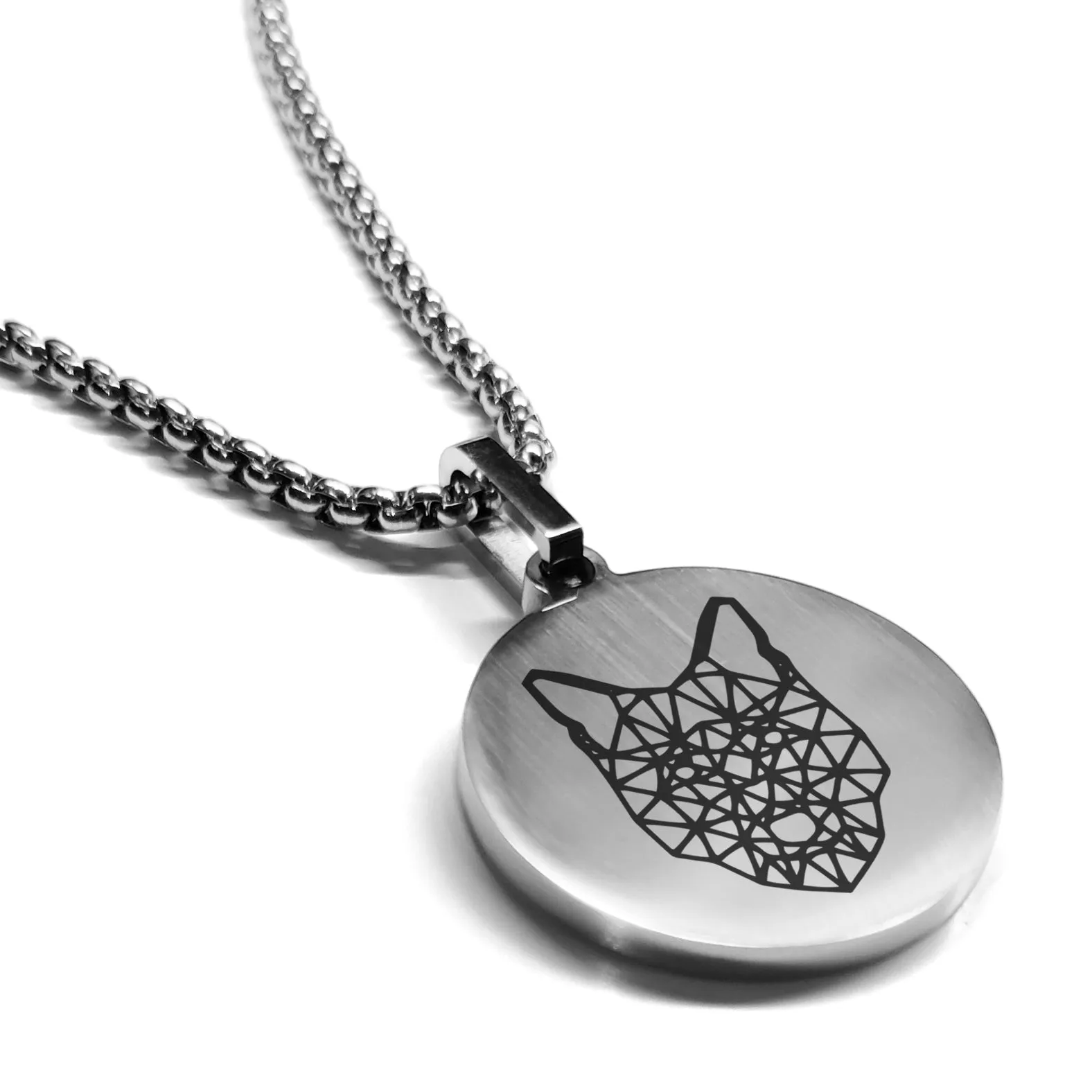 Stainless Steel Geometric Polygon Wolf Round Medallion Pendant