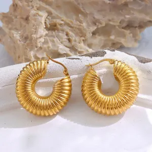 Stainless Steel Geometric Thread Circle Hoop Earrings - 18K Gold Plated