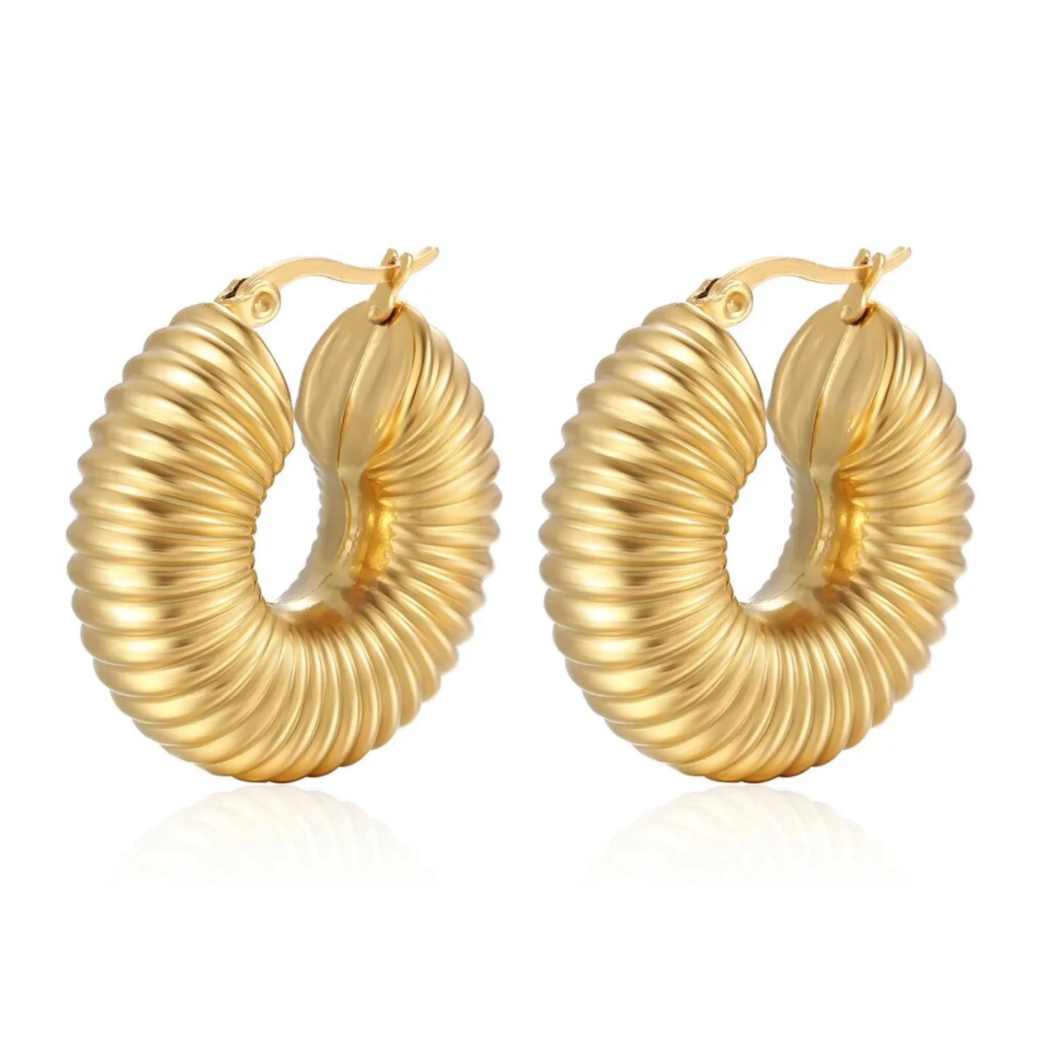 Stainless Steel Geometric Thread Circle Hoop Earrings - 18K Gold Plated