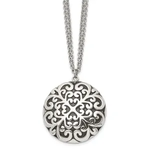 Stainless Steel Polished and Antiqued Circle 18in Necklace