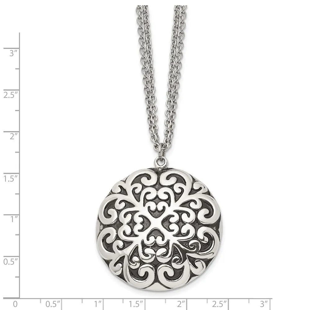 Stainless Steel Polished and Antiqued Circle 18in Necklace
