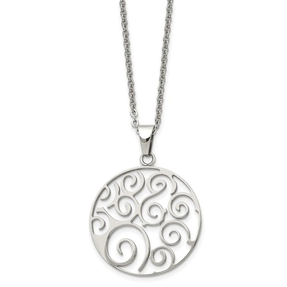 Stainless Steel Polished Fancy Swirl 22in Necklace