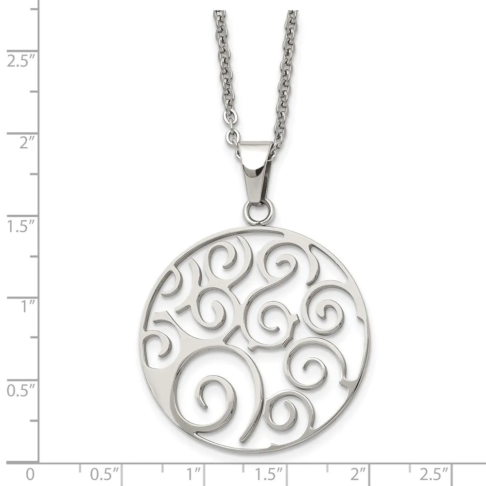 Stainless Steel Polished Fancy Swirl 22in Necklace