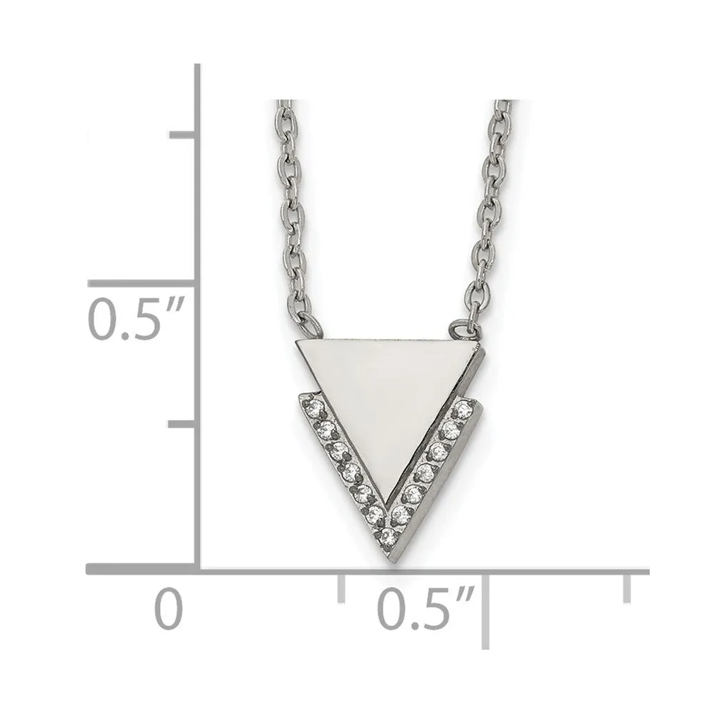 Stainless Steel Polished w/CZ Double Triangles 16.5in Necklace