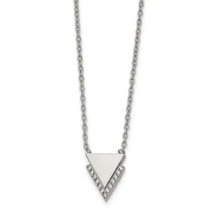Stainless Steel Polished w/CZ Double Triangles 16.5in Necklace
