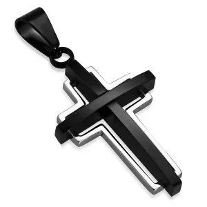 Stainless Steel Two-Tone Open Floating Geometric Double Cross Pendant Necklace