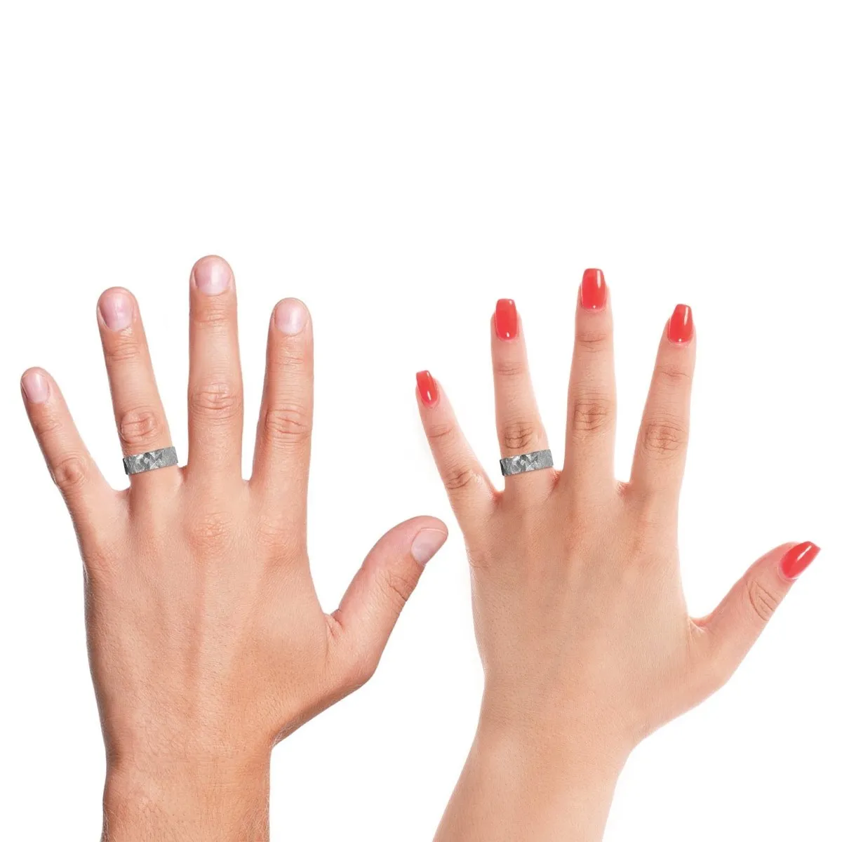 STALLION | Black Ring, Silver Titanium Ring, Hammered, Flat