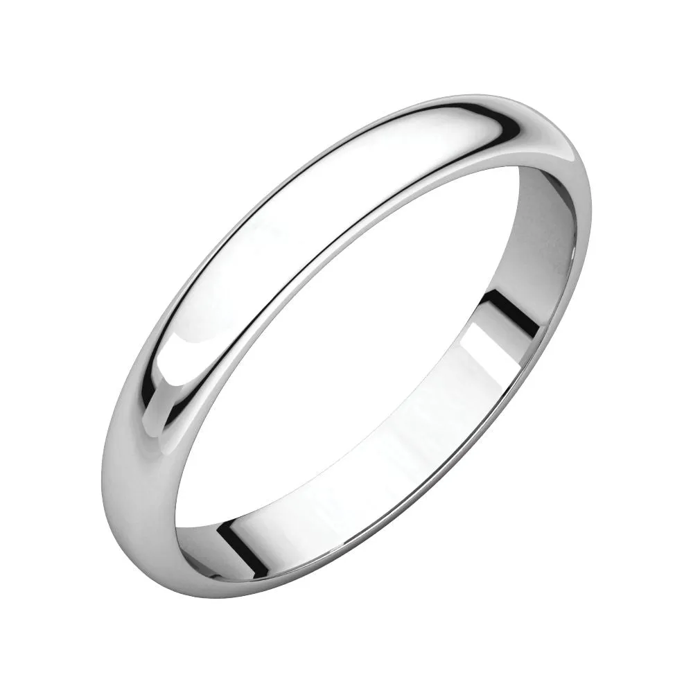 Sterling Silver 3mm Half Round Band, Size 10