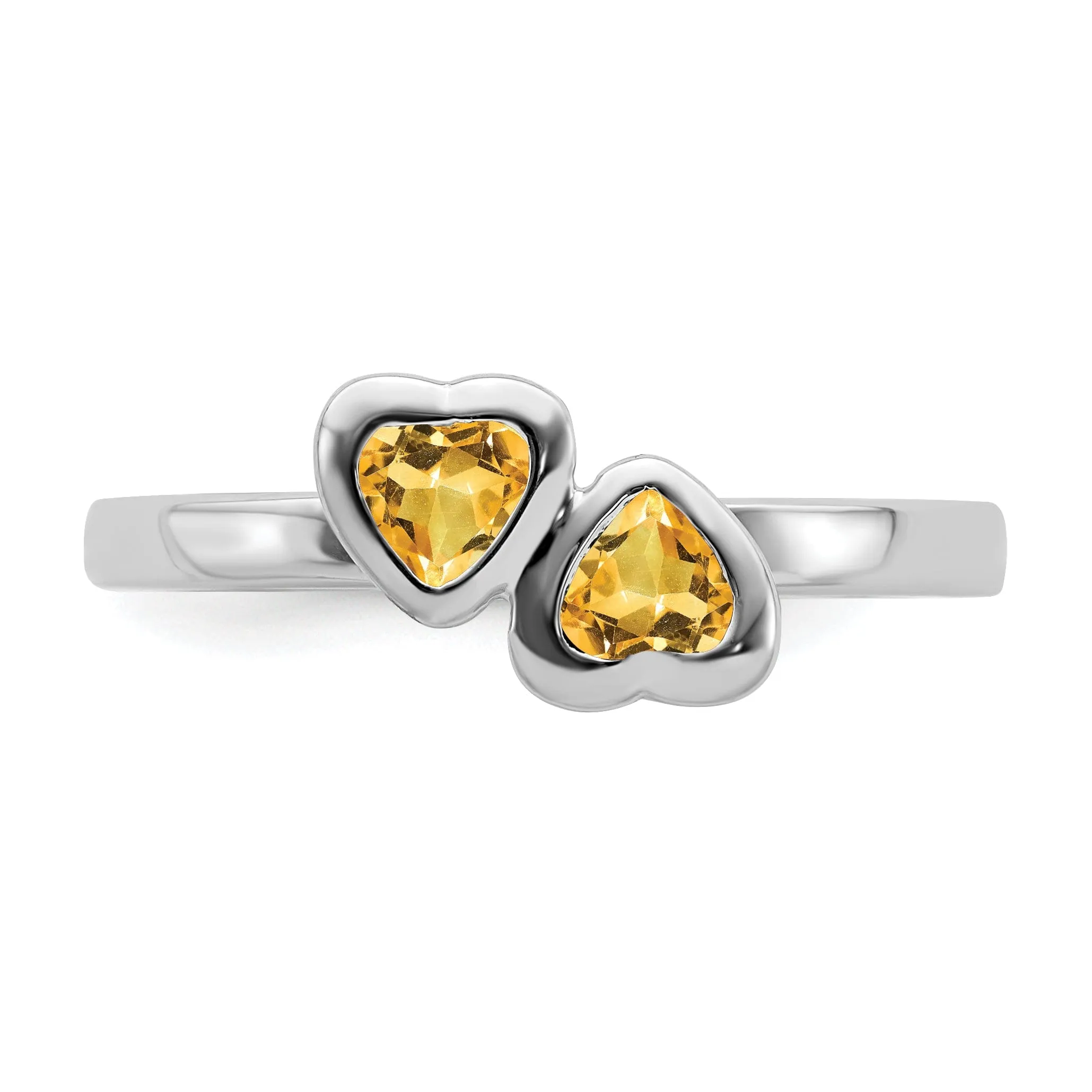 Sterling Silver Citrine Double Heart Ring