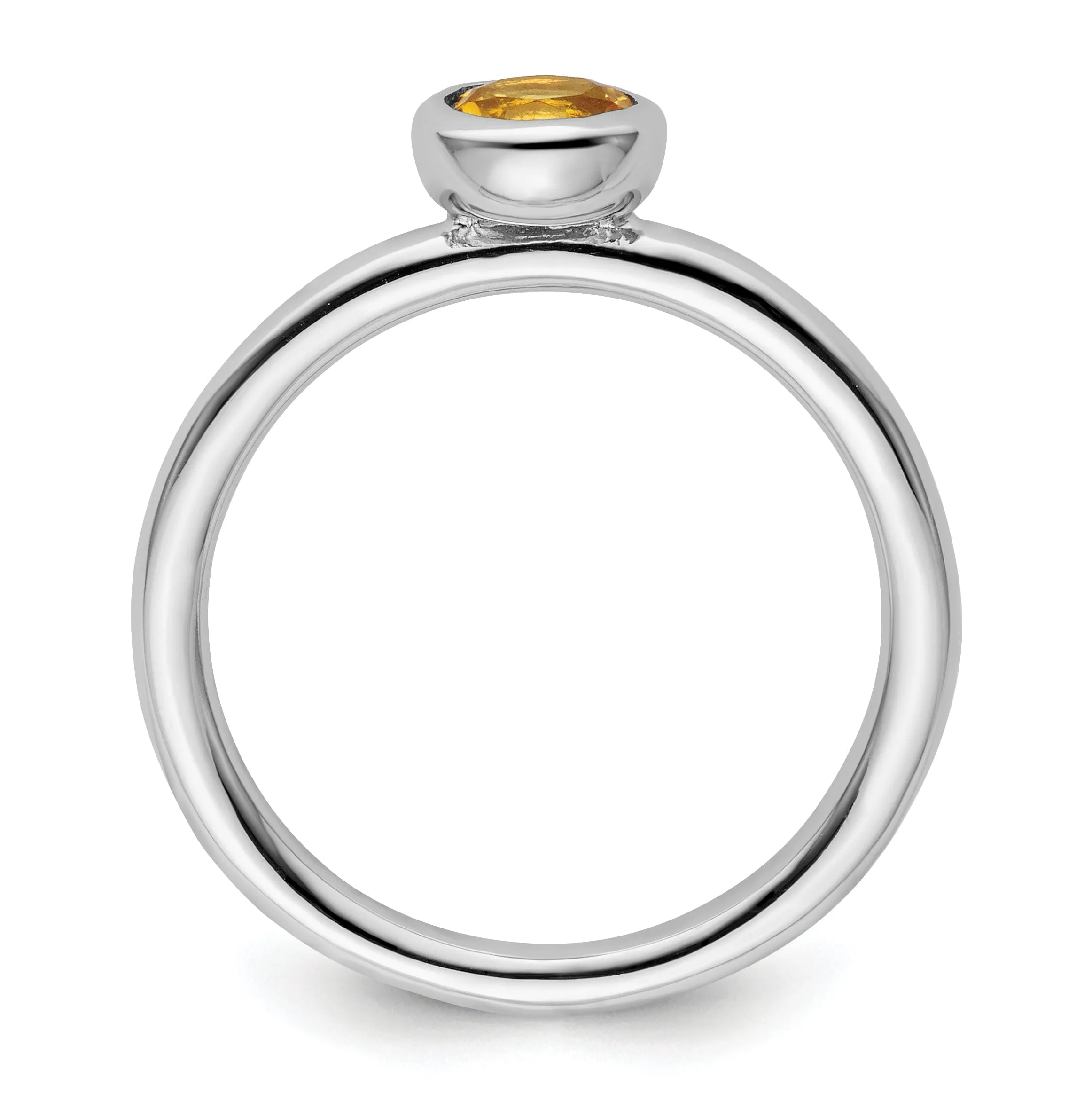 Sterling Silver Low 5MM Round Citrine Ring