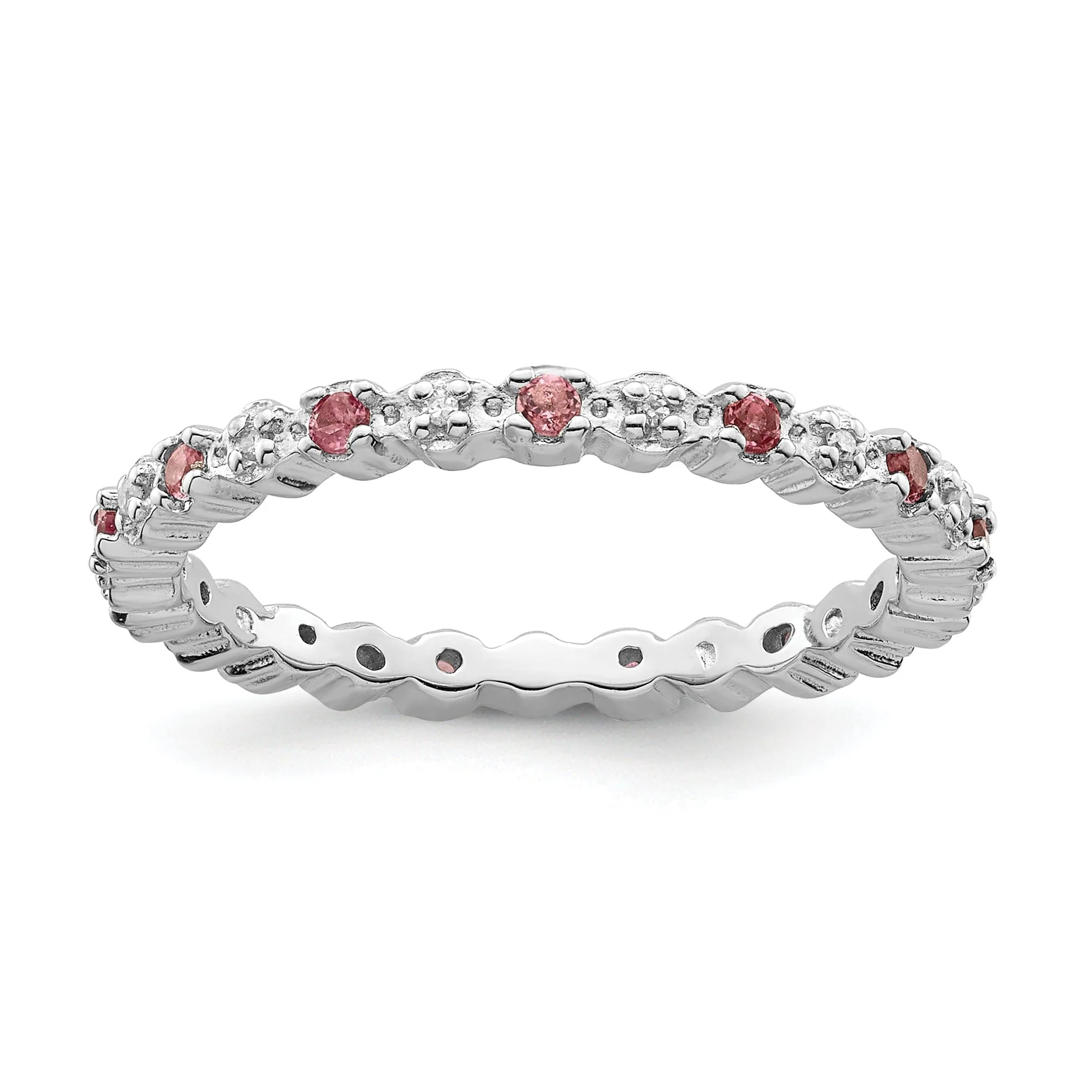 Sterling Silver Pink Tourmaline Diamond Ring