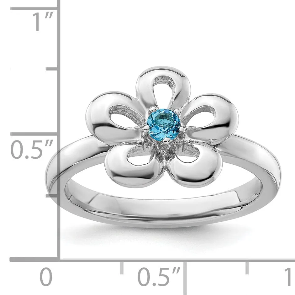 Sterling Silver Polished Blue Topaz Flower Ring