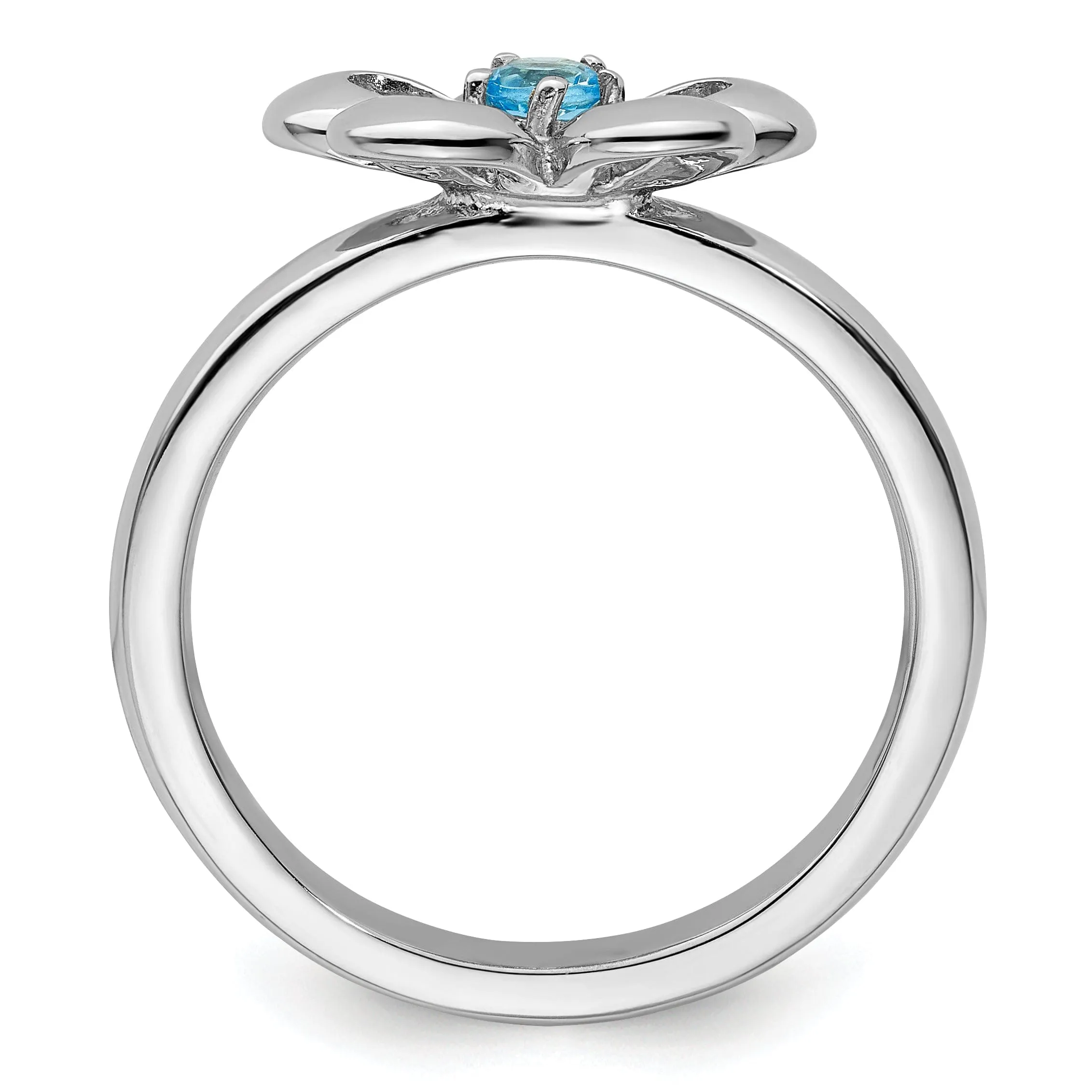 Sterling Silver Polished Blue Topaz Flower Ring