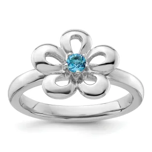 Sterling Silver Polished Blue Topaz Flower Ring